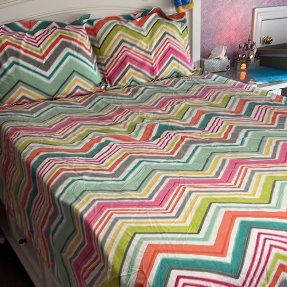 Pottery Barn Teen Striped Cotton Full/Queen Duvet Cover W/ 2 standard shams